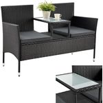 Juskys 'Monaco' 2-Sitzer Gartenbank mit Tisch und Kissen, Polyrattan schwarz, 133 × 63 × 84 cm