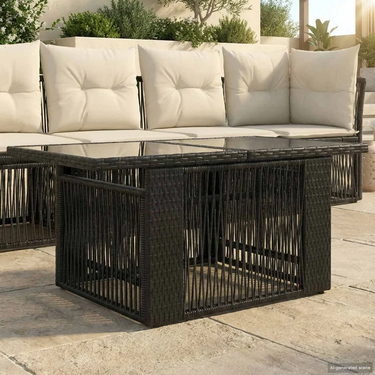 vidaXL Gartentisch Schwarz 100 x 55 x 37 cm PE Rattan und Glas 42035136 – Bild 1