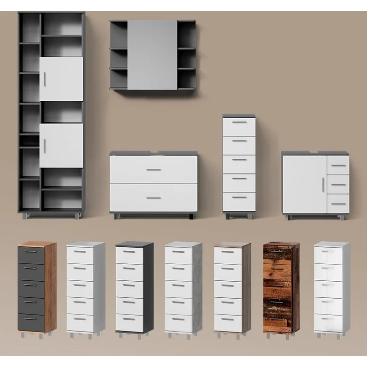 Livinity® Waschbeckenunterschrank Eisak, Eiche rustikal, 60 x 60 cm mit Tür und 3 Schubladen (1-St) – Bild 7