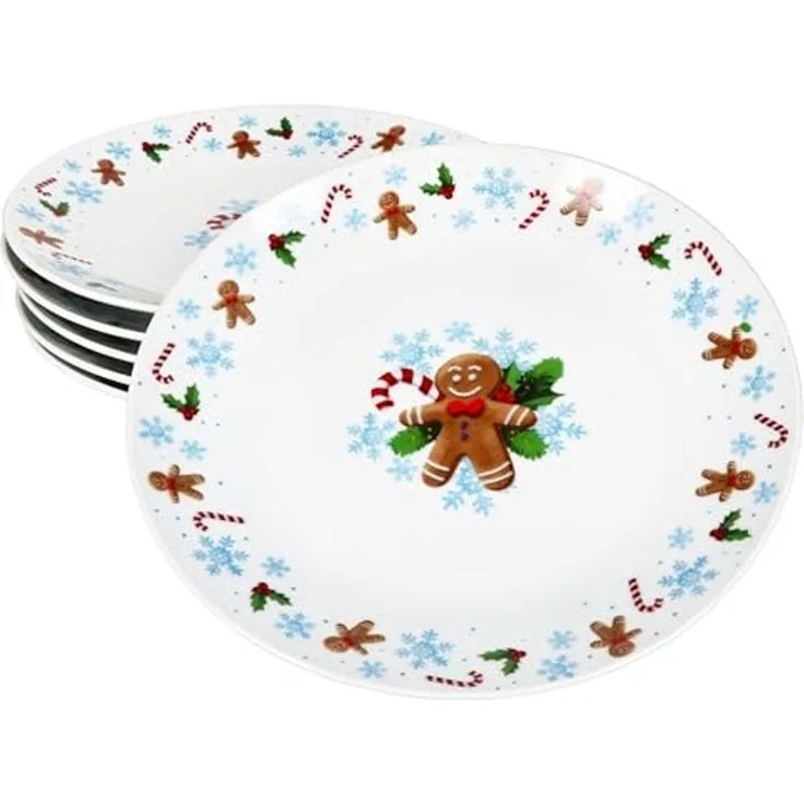 6x Candyman Kuchenteller Porzellan 6 Personen Dessert-Teller Weihnachten eisblau