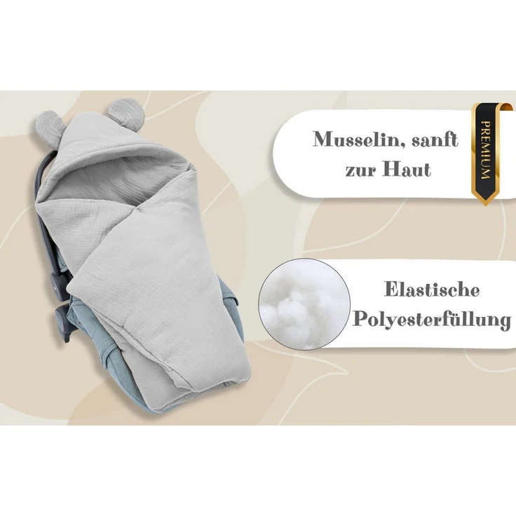 Einschlagdecke Einschlagdecke Musselin 90x90 cm Grau, Totsy Baby – Bild 3