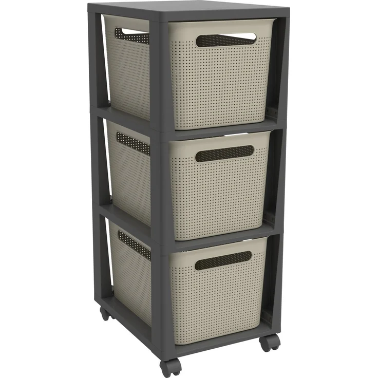 Rotho Schubladenbox Tower 3 x 16 L Brisen mit Rollen cappucchino Schubladenturm Schubladenregal – Bild 3