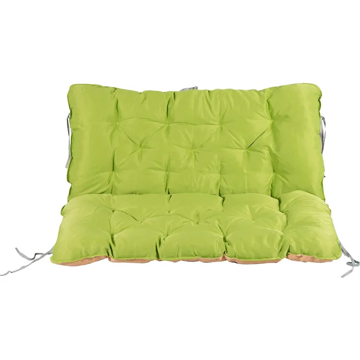 Auflage mit Rückenteil Sitz und Rückenkissen mit Bänder Polsterauflage Bankauflage Wendeauflage, grün/beige, ca. 100 x 98 x 10 cm