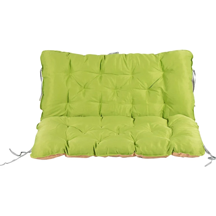 Auflage mit Rückenteil Sitz und Rückenkissen mit Bänder Polsterauflage Bankauflage Wendeauflage, grün/beige, ca. 100 x 98 x 10 cm