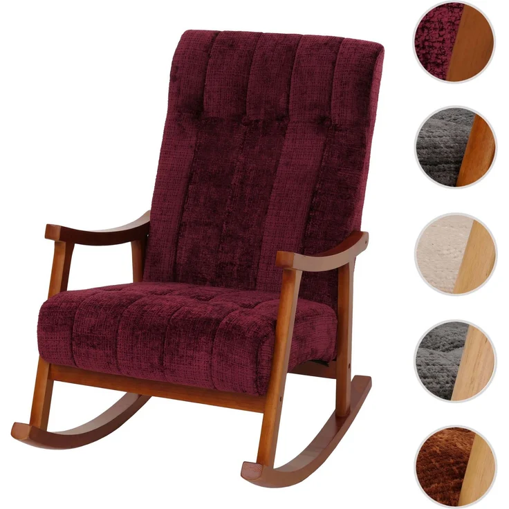 Schaukelstuhl HWC-K10, Relaxsessel, Holz FSC® Stoff/Textil Chenille (465g/m²) ~ bordeaux, Gestell Walnuss-Optik – Bild 10
