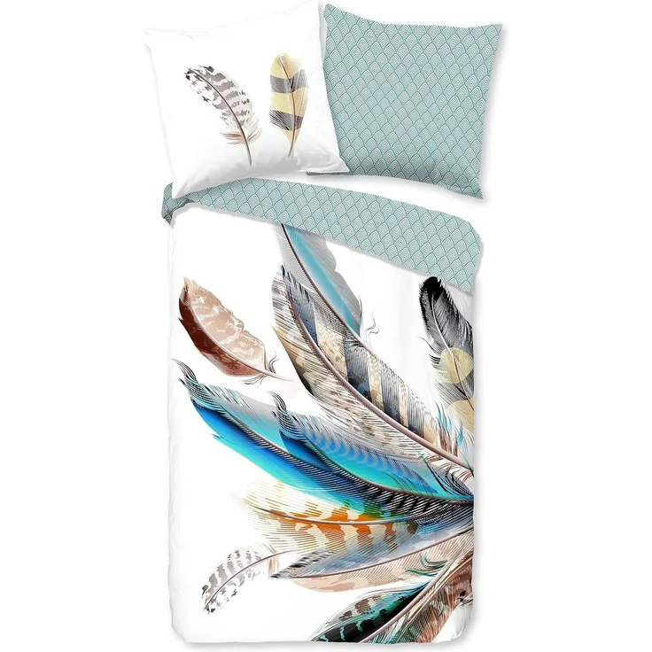 Traumschloss Renforcé Bettwäsche - weiß mit verschiedenen Federn, Vogel, Pfau 155x220 / 80x80