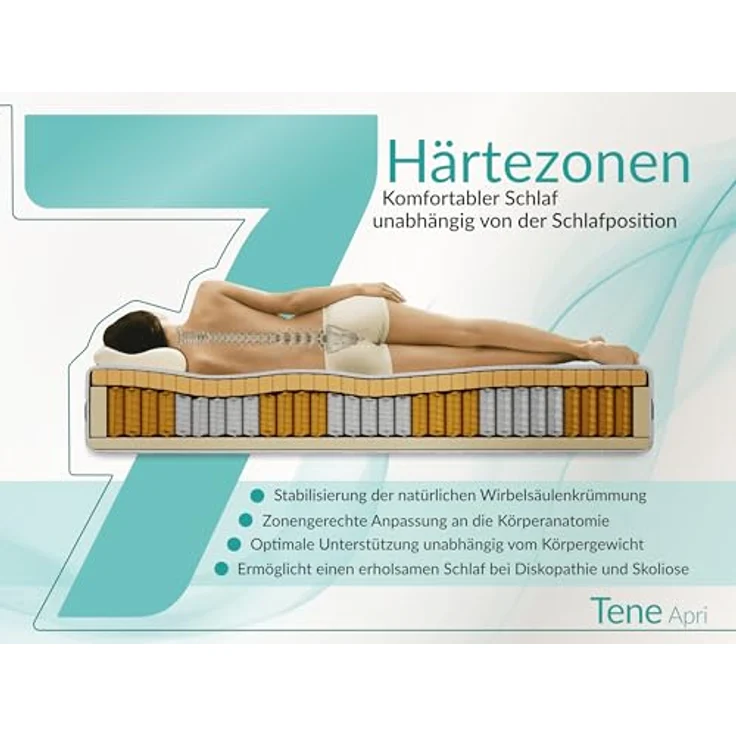 Taschenfederkernmatratze H3 – 7 Zonen Rollmatratze, abnehmbarer waschbarer Bezug, für Allergiker geeignet, Latex - 160 x 200 cm - TENE - APRI – Bild 6