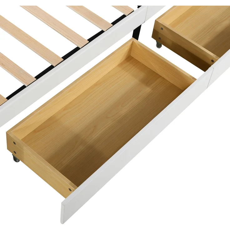 Kinderbett 90x200 cm mit Polsterkopfteil, LED-Beleuchtung und 2 Schubladen–weißes Kunstleder – Bild 10