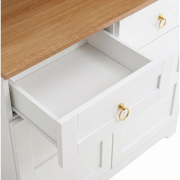 Hochschrank 80 x 40 x 180 cm in Weiß mit Glasvitrine, Schubladen und LED-Beleuchtung – Bild 10
