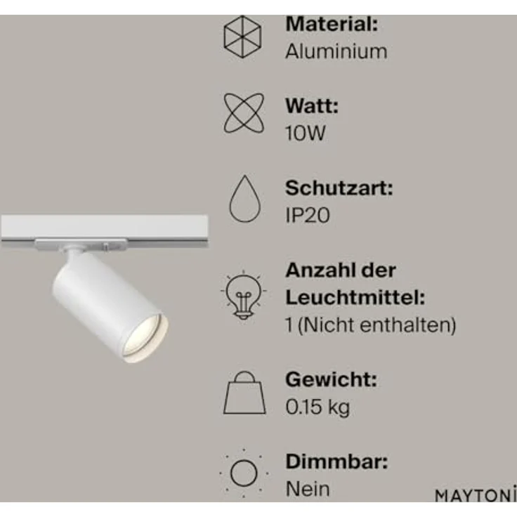 Maytoni FOCUS S Deckenleuchte, GU10 Aluminiumstrahler für einphasige Schienensysteme – Ø5 cm, Weiß, ideal für Küche, Flur, Wohnzimmer oder Esszimmer – Bild 3