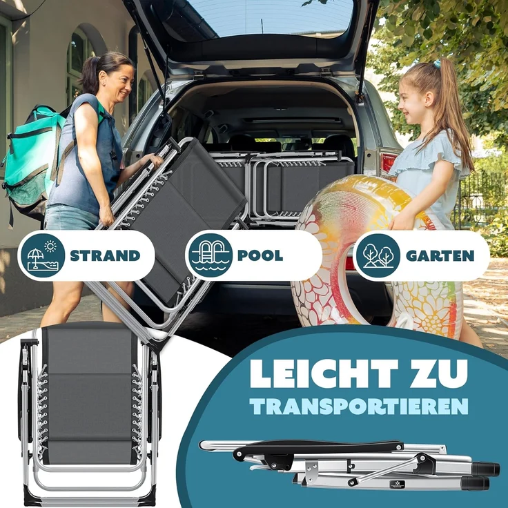 KESSER® Sonnenliege Liegestuhl, klappbare XXL Gartenliege Wetterfest, Belastbar 200kg, Ergonomisches Polster verstellbare Rückenlehne inkl. Nackenkissen Getränkehalter & Armpolster, mit Dach Beige – Bild 8