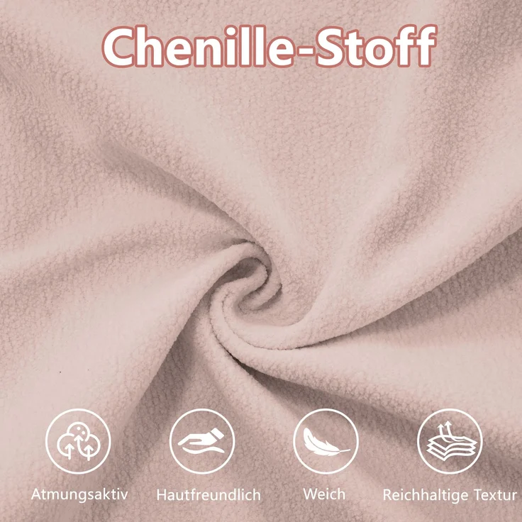 DESVIAE Sofa modular mit Tiefensitz und Kissen, Chenille Rosa, 406 x 77 x 81 cm – Bild 4