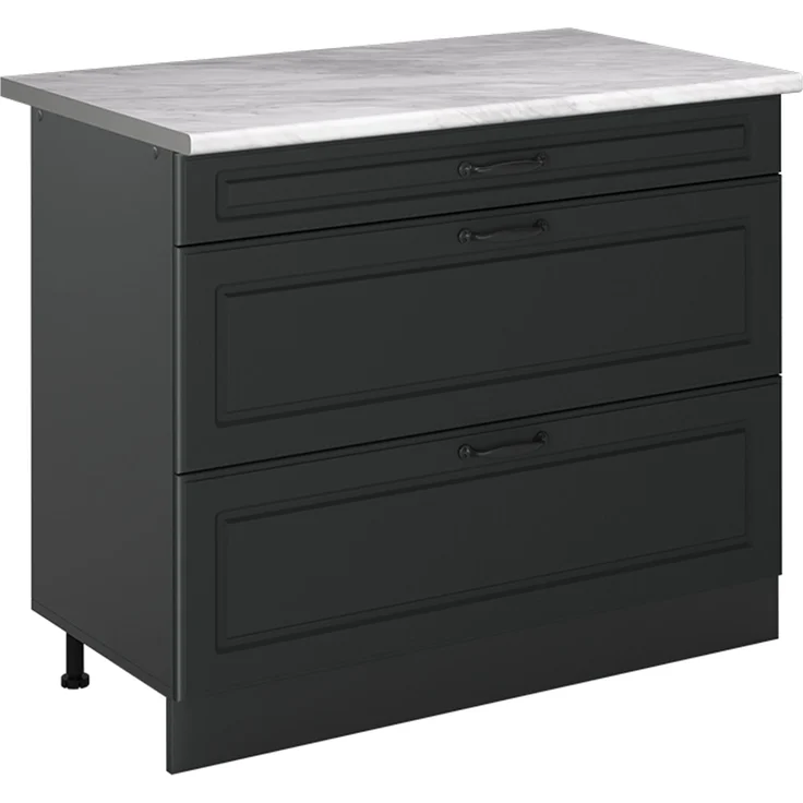 Küchenunterschrank R-Line Anthrazit Landhaus/Anthrazit 100 cm Arbeitsplatte Marmor Vicco – Bild 1