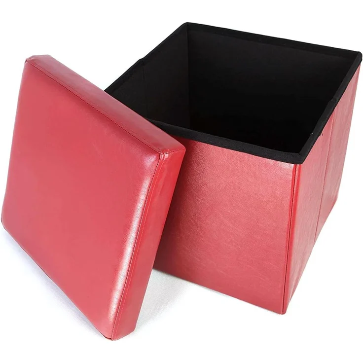 ECHTWERK Sitzwürfel, Storecube, Polsterhocker mit Stauraum, faltbare Aufbewahrungsbox, Fußhocker, klappbar, Funktion als Beistelltisch, abnehmbarer Deckel, Kunstleder, rot, circa 38 x 38 x 38 cm – Bild 5