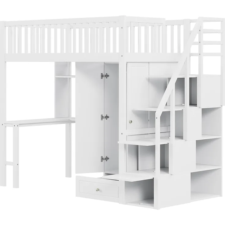 Odikalo Jugendbett Kinderbett Hochbett Kleiderschrank Regal Tisch Treppe 90x200cm