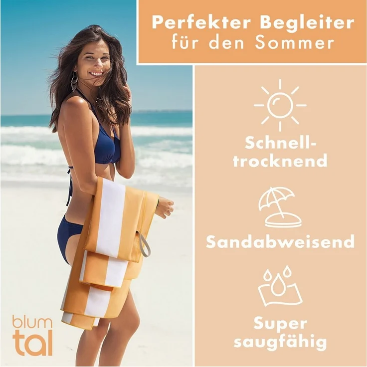 Blumtal Reisehandtuch Strandhandtuch 90x180 cm aus Mikrofaser - kompakt & schnelltrocknend, sandfrei mit Band - Mikrofaser Handtuch groß mit Wellen-Muster – Bild 4