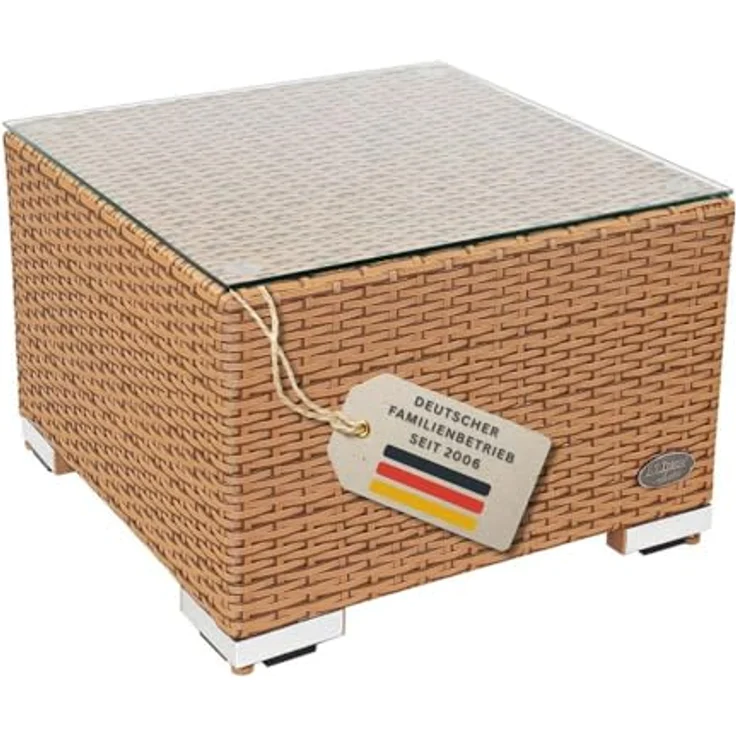 RS Trade 'Toscana' Beistelltisch mit verstärktem Alu-Gerüst, Polyrattan, Natur, 50 x 50 x 32 cm – Bild 2