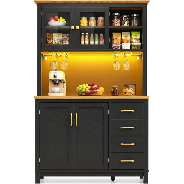 Buffetschrank 105,5x40x180 cm mit Schubladen und App-gesteuerter LED-Lichtleiste – Schwarz – Bild 6