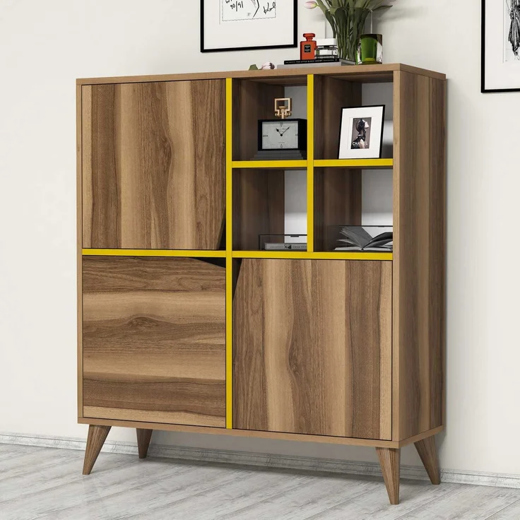 Skye Decor 'Pulse - Walnut, Yellow' Mehrzweckschrank, Walnuss / Gelb, 100 x 115 x 30 cm – Bild 3