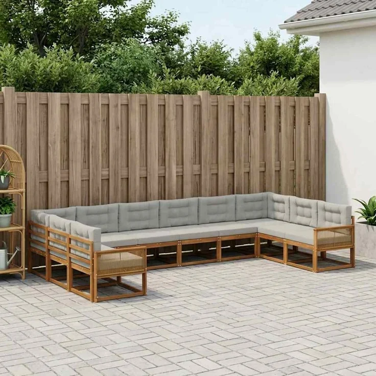 vidaXL Outdoor-Sofagarnitur 10 stk. 10-Sitzer Natur und Hellgrau 3382929 – Bild 1