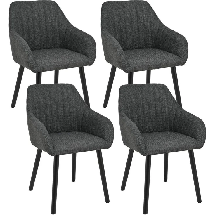 Esszimmerstühle Schwarz Holzbeine 4er Set Dunkelgrau polyester – Bild 1