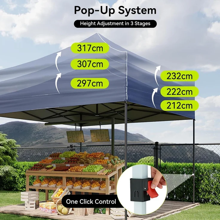 Aoxun Faltpavillon 3x3m Wasserdicht Stabil, Pop Up Pavillon mit Handtasche, UV-Schutz 50+ Gartenzelt Inkl. Rolltasche, Sandbags, Partyzelt Fuer Camping, Strand, Hochzeit und Outdoor Shelter, Blau – Bild 2