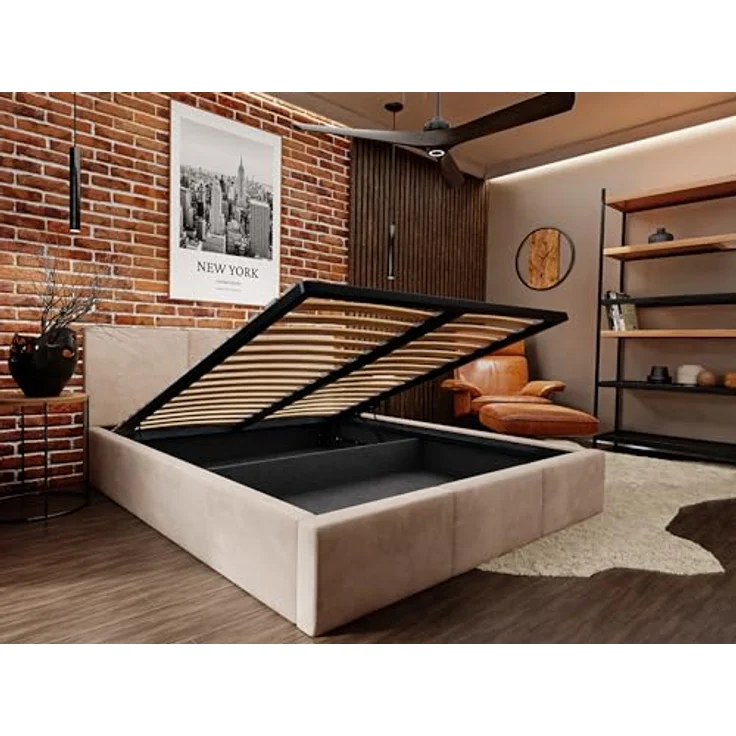 Muralo Polsterbett mit Bettkasten und Kopfteil, Metallgestell, lieferbar in Beige, ohne Matratze, 180x200 cm – Bild 6