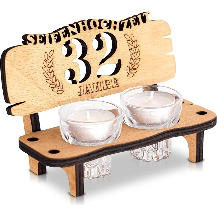 DARO Design - Schnapsbank 32. Hochzeitstag Seifenhochzeit Geschenk Deko für Paare Männer Frauen aus Holz mit Gläsern – Bild 2