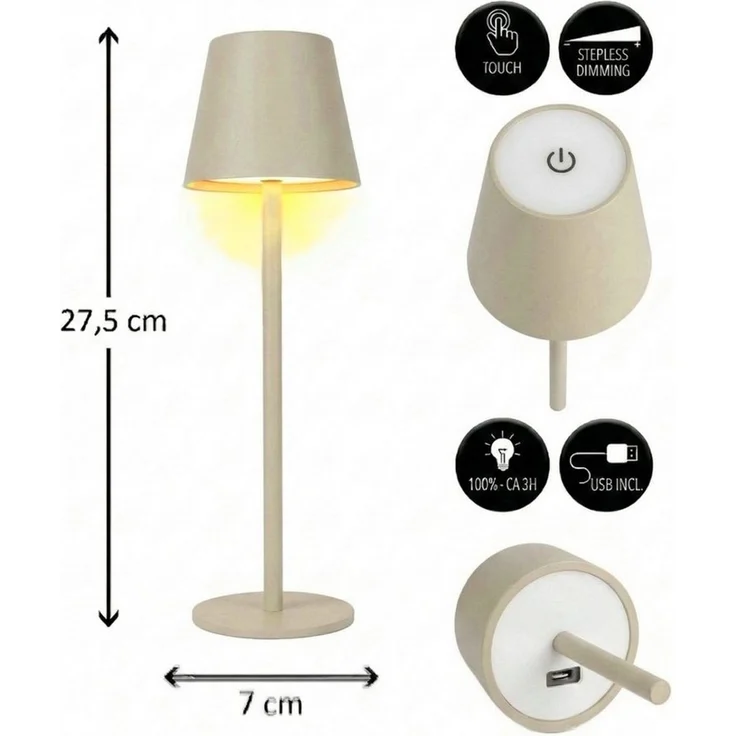 Coen Bakker LED Tischleuchte Portable Light, Dimmfunktion, LED, warmweiß, kaltweiß, neutralweiß, USB touch Dimmer außen sand 27,5cm 34 LEDs – Bild 3