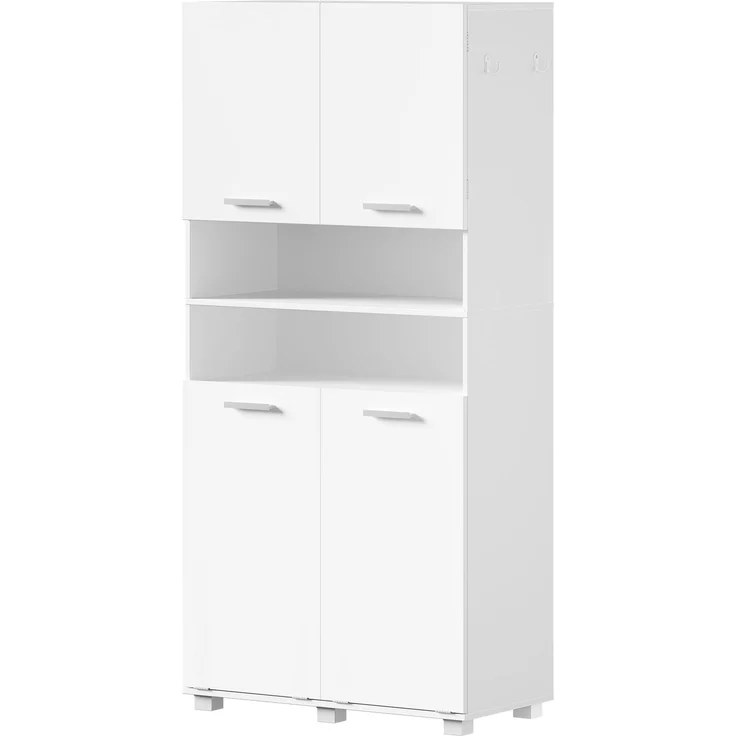 Halupeit Weißer Badezimmer-/Waschraumschrank mit Wäschekorb und verstellbaren Einlegeböden. 80,5 × 40,5 × 170,5 cm – Bild 2