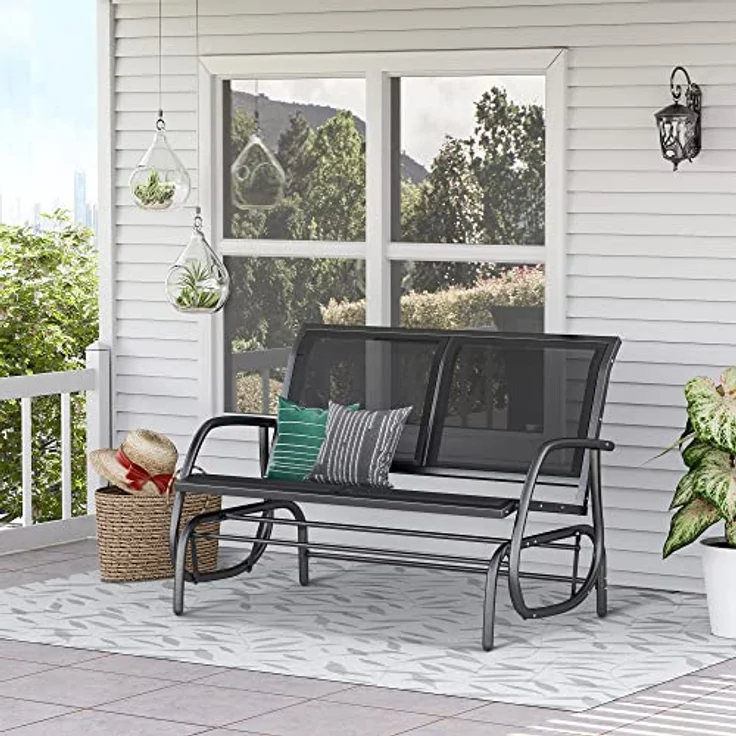 Outsunny Schaukelstuhl 2-Sitzer Gartenbank Gartenschaukel Sitzbank Parkbank Metall Gartenmöbel Schwarz 120 x 70 x 85 cm – Bild 10