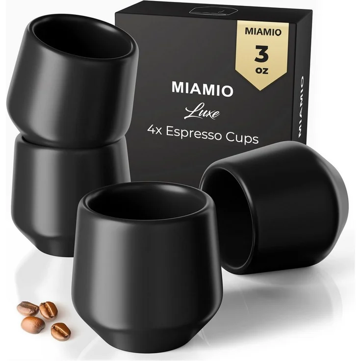MiaMio Espressotasse Luxe ohne Henkel, 90 ml, Schwarz, 4-tlg, Keramik, Ristretto & Doppio, dickwandig, modern – Bild 1