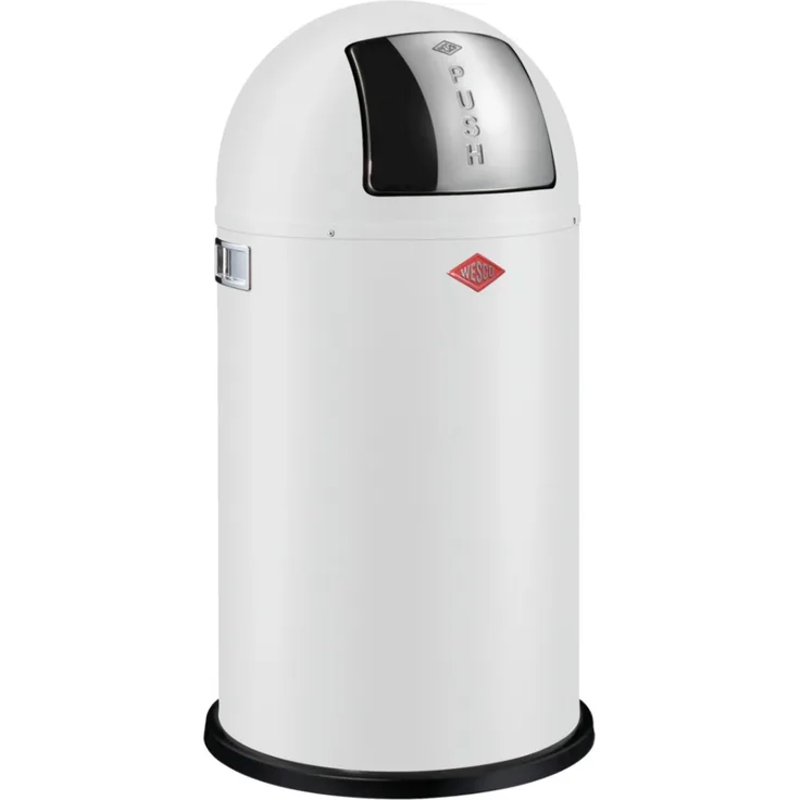 Wesco 'Pushboy' Mülleimer mit Klappdeckel, 50 Liter, Stahlblech, Weiß matt