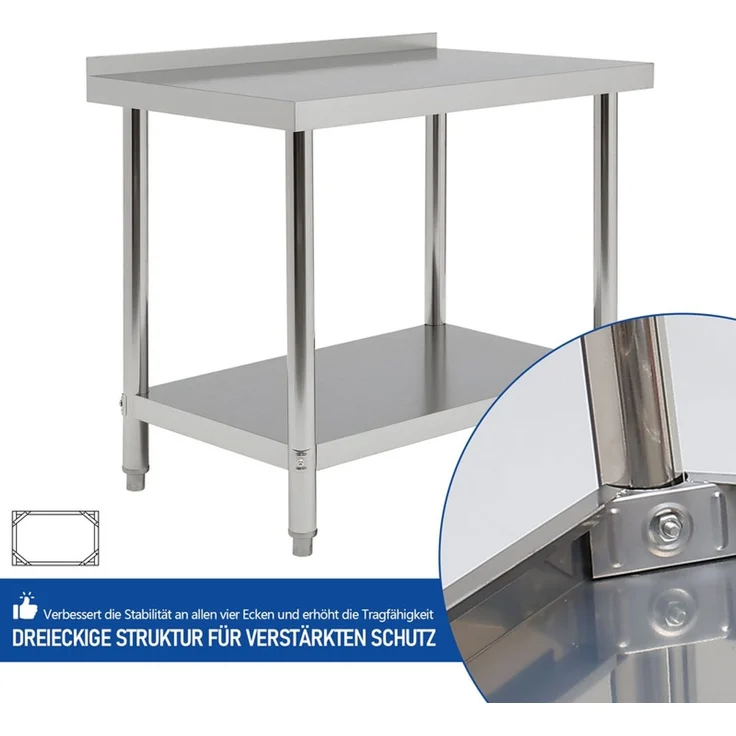Home Nature Wohnkonzept Edelstahltisch Arbeitstisch Grilltisch Outdoor Küchentisch mit Ablagefläche, stabil bis 90 kg, 83,4 x 60 x 90 cm – Bild 3