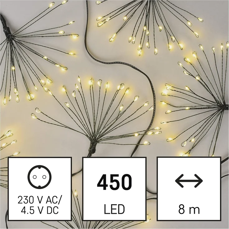 EMOS LED-Lichterkette warmweiß für Innen, 8 m lange Feuerwerk Weihnachtslichterkette NANO, 6 Stunden Timer Funktion, Netzteil und Transformator, für Partys, Weihnachten, Deko, grünes Kabel – Bild 4