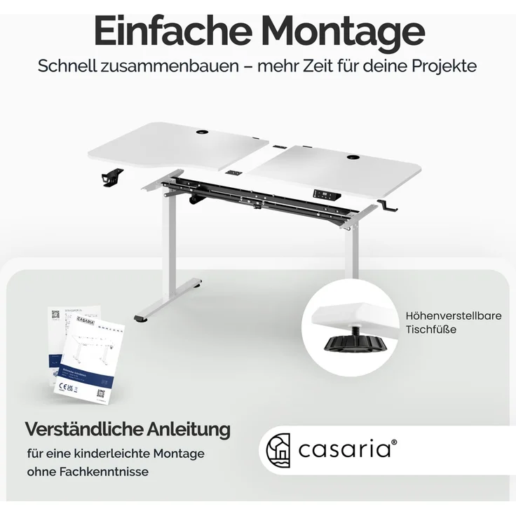 Casaria Elektrisch höhenverstellbarer Schreibtisch, LCD- Display, Spanplatte/Stahlgestell, Weiß, 160x75 cm – Bild 8