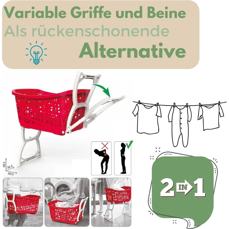 GarPet Wäschekorb Wäschekorb mit Füßen Wäschewanne mit Henkel und Beinen klappbar groß – Bild 6