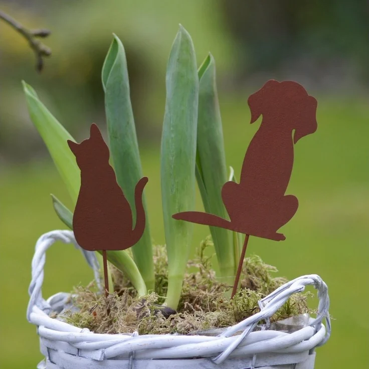 UNUS GARDEN Gartenstecker Roststecker 2er Set Hund Katze Deko Garten und Beet (2-St, 2er Set Roststecker Hund & Katze Metall Rostoptik) – Bild 3