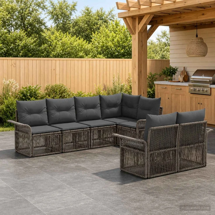 vidaXL Gartensofa-set 7 stk. 7-Sitzer Grau Poly-Rattan 3434888 – Bild 1