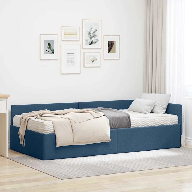 vidaXL Eckbettgestell mit Matratze 2 stk. Blau 80 x 200 cm Stoff 3393588 – Bild 1