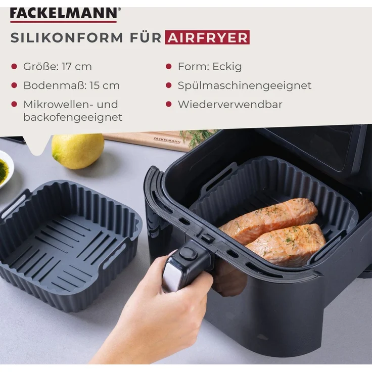 FACKELMANN Silikonform Silikon-Backform, Heißluftfritteusen-Einsatz, Antihaft-Backhilfe – Bild 2