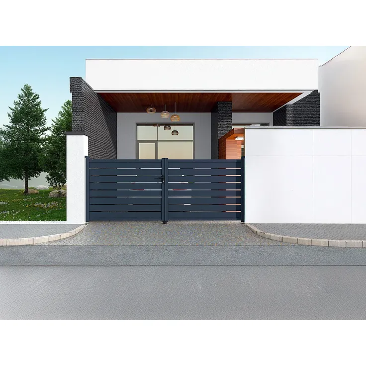 Vente-unique - PRIMO Eingangstor Metall Grau - B 4,6 cm x H 161 cm x L 392 cm