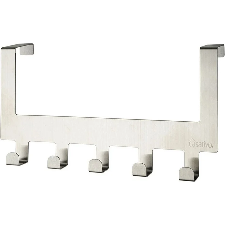 Casativo Garderobenleiste Edelstahl-Türgarderobe, Platzsparende Hakenleiste mit 5 Kleiderhaken (2 St, 1er/2er-Set), 5 Haken, für 35-45mm Türen, kratzschutz-gummiert – Bild 2