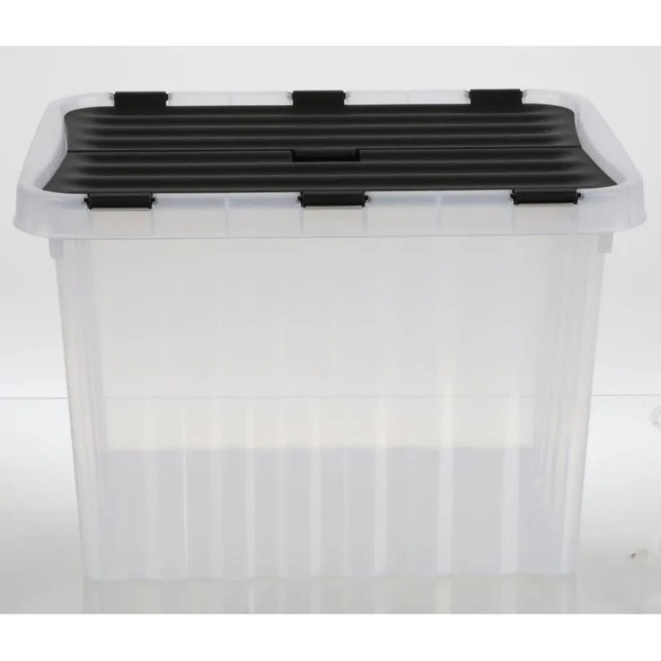 Wellenbox mit Klappdeckel 10L ca. 30×23×20 cm transparent – stabile Kunststoff Aufbewahrungsbox für Haushalt Büro Werkstatt Spielzeug Kleinteile und Ordnungssysteme