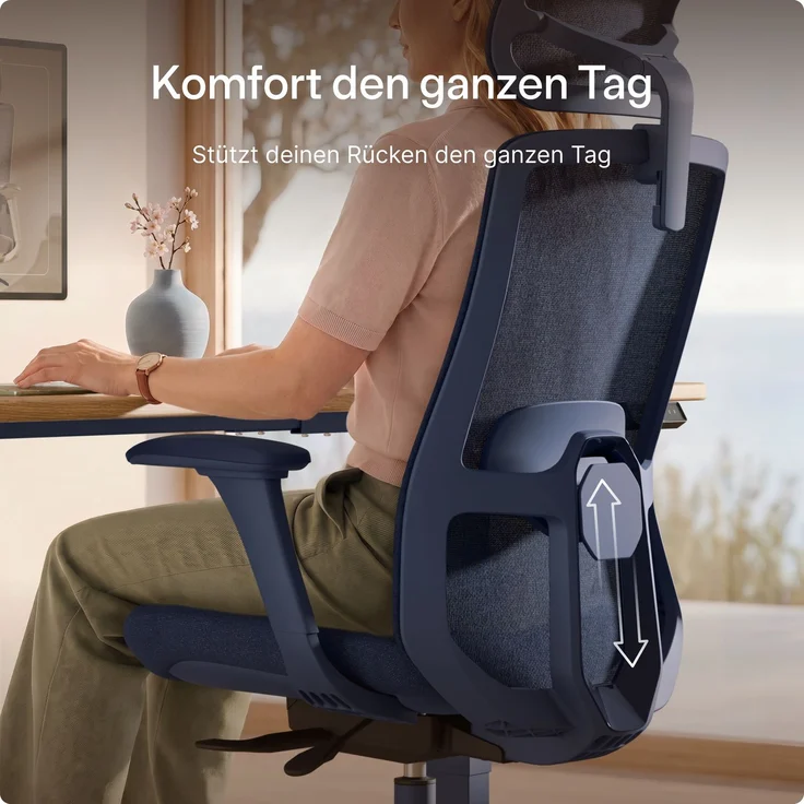 Desktronic Bürostuhl Verstellbarer Ergonomischer SitOne, Blau 4-Dimensional Armlehne, Integrierte 4-Wege-Lendenwirbelstütze – Bild 6