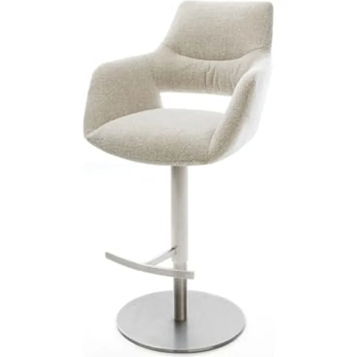 Barstuhl Yago-Flex Webstoff Soft Beige Drehfuß höhenverstellbar Edelstahl Silberfarben Taschenfederkern – Bild 2