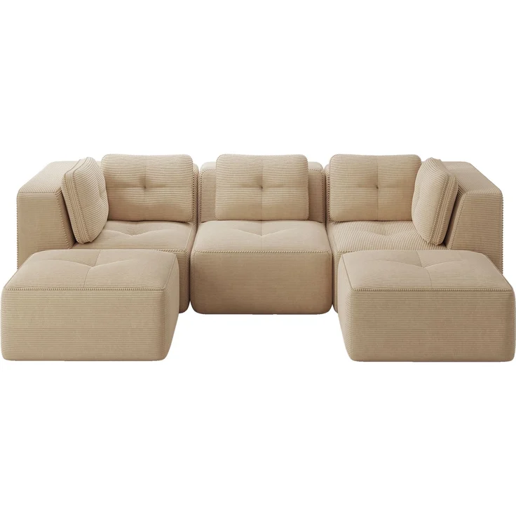 EINHOM Rahmenloses, U-förmiges Ecksofa, modulares Sektionssofa mit Ottomane, geeignet für das Wohnzimmer, dreisitziges Cord-Sofa mit tiefer Sitzfläche, keine Montage erforderlich, Beige – Bild 7