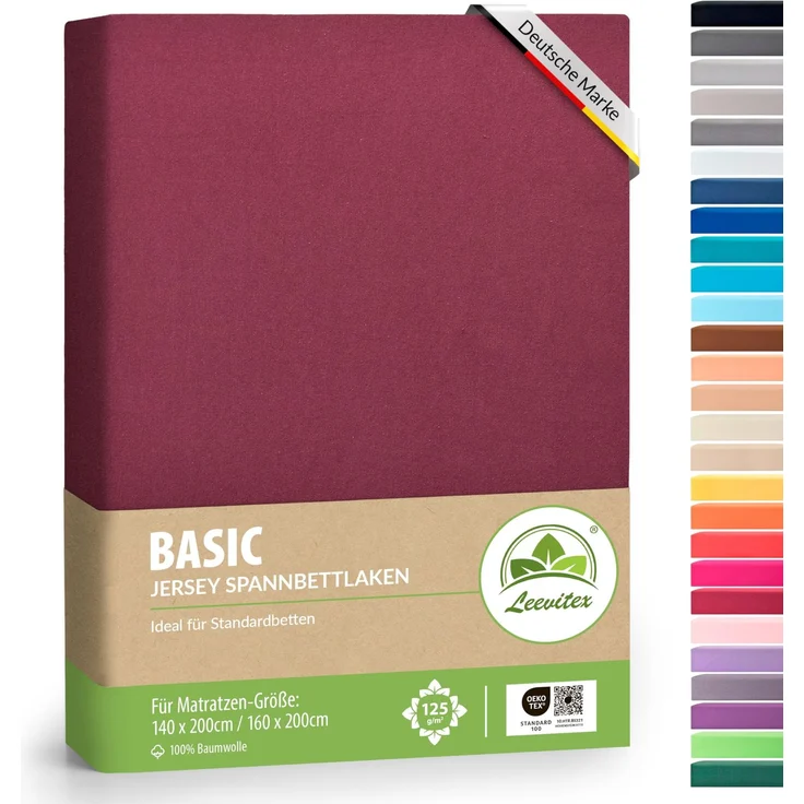 leevitex® Spannbettlaken 140x200 cm - 160x200 cm | Spannbetttuch Bettlaken | 100% Jersey Baumwolle | Matratzenhöhe bis 25 cm | Öko-Tex | Bordeaux/Weinrot