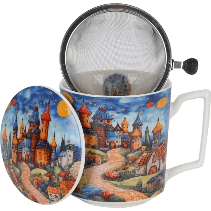 DUO Becher 450 ml mit Teesieb MODERN SLEEPY KINGDOM New Bone China Porzellan – Bild 2