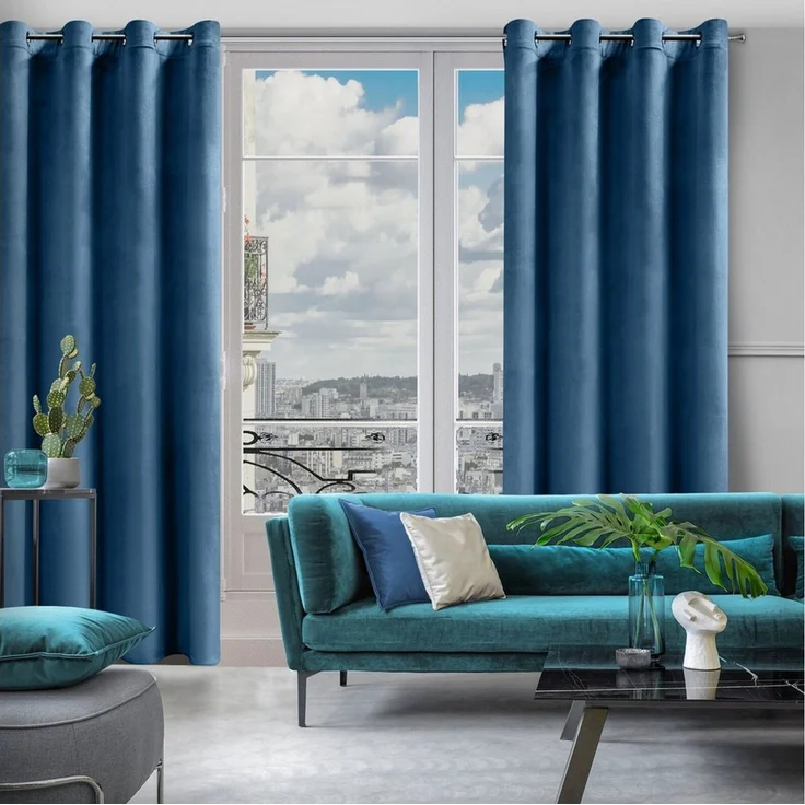 Design91 Samtvorhang, Ösen, Polyester blau, 140x250 cm – Bild 2